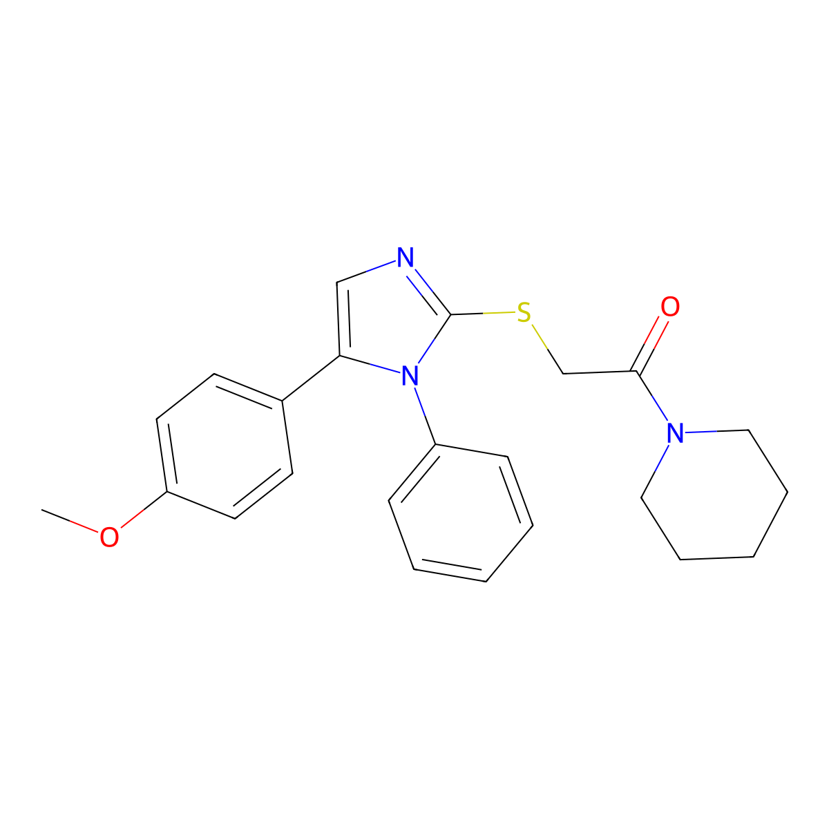 2-((5-(4-methoxyphenyl)-1-phenyl-1H-imidazol-2-yl)thio)-1-(piperidin-1-yl)ethanone molecular structure, CAS 1207040-79-6