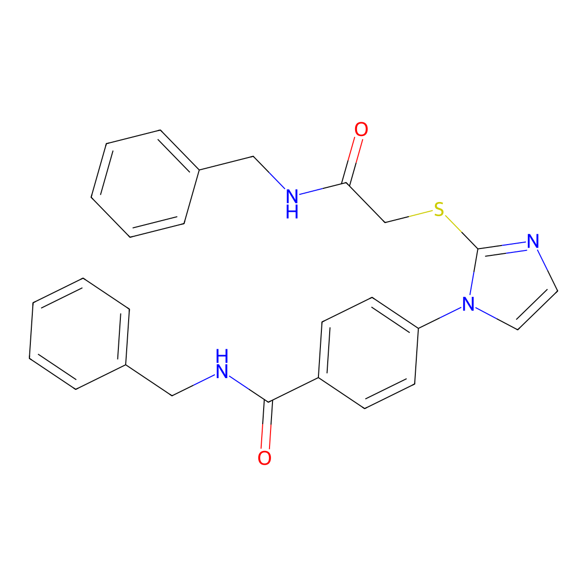 N-benzyl-4-(2-{[(benzylcarbamoyl)methyl]sulfanyl}-1H-imidazol-1-yl)benzamide molecular structure, CAS 1207040-83-2