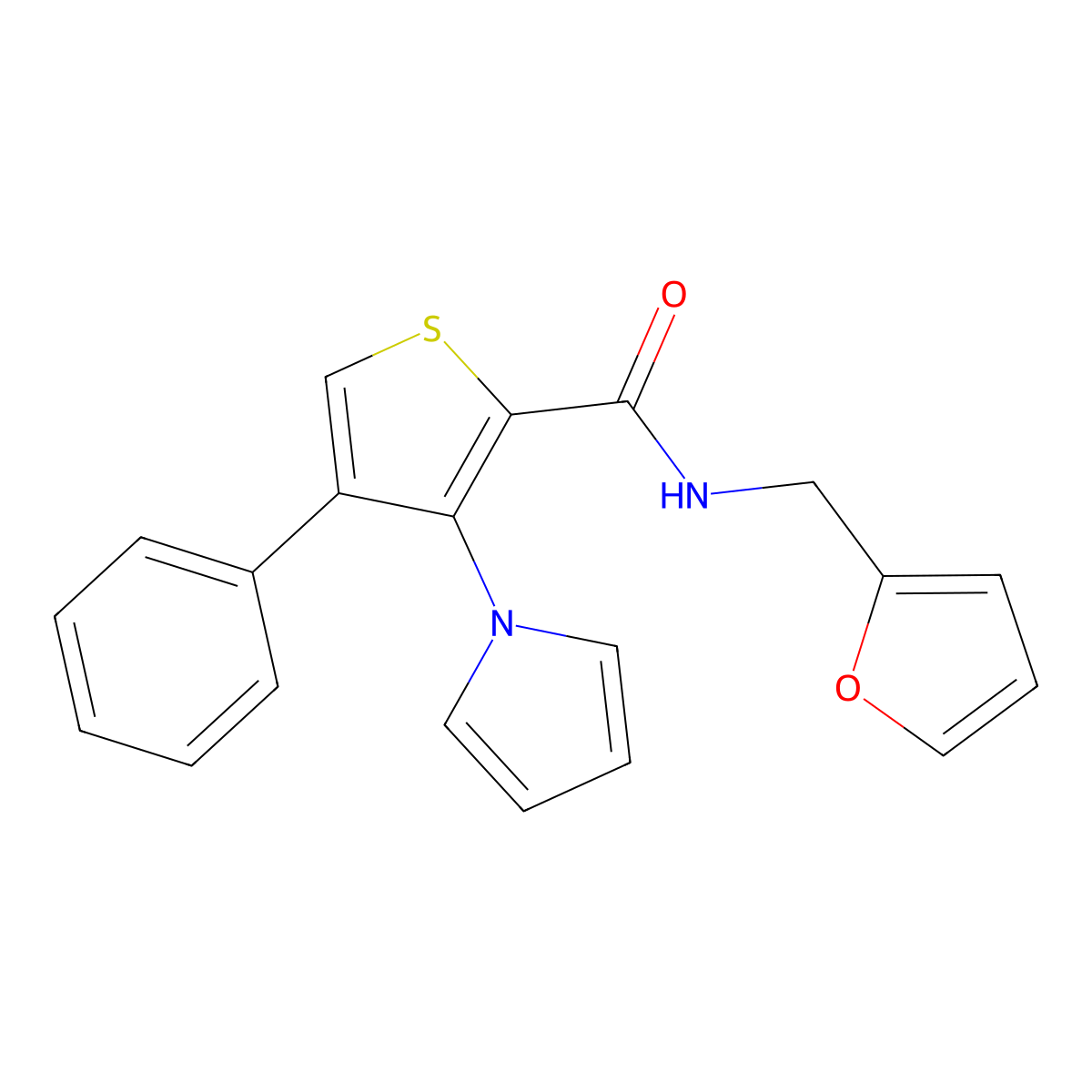 N-[(furan-2-yl)methyl]-4-phenyl-3-(1H-pyrrol-1-yl)thiophene-2-carboxamide molecular structure, CAS 1207040-88-7