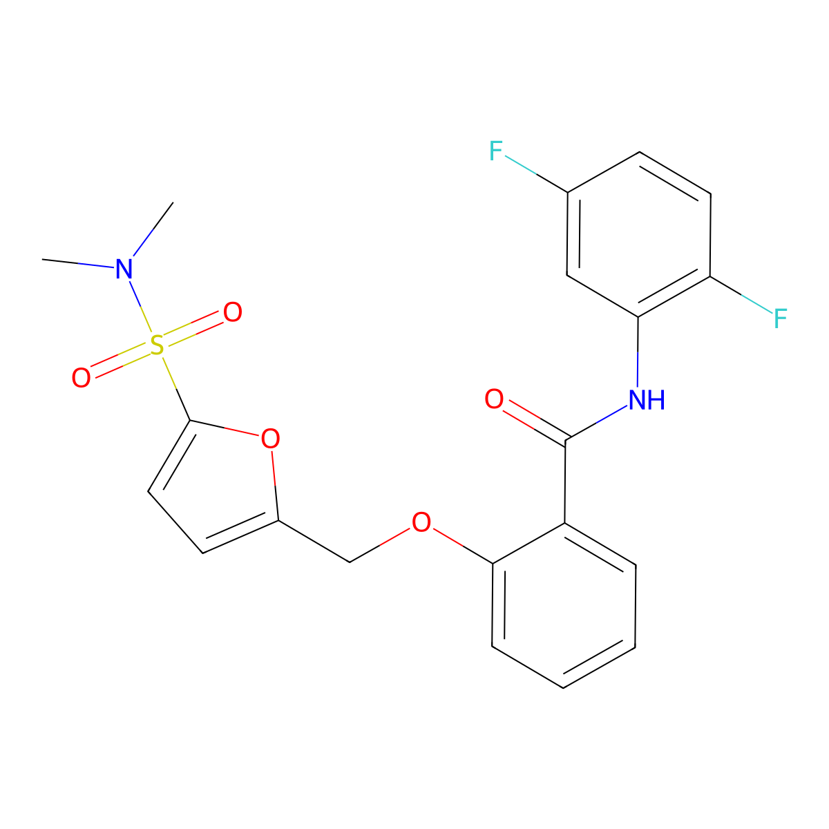 N-(2,5-difluorophenyl)-2-((5-(N,N-dimethylsulfamoyl)furan-2-yl)methoxy)benzamide molecular structure, CAS 1207040-89-8