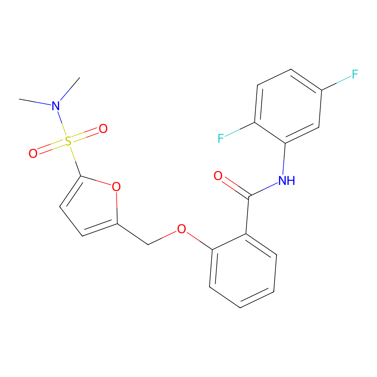 N-(2,5-difluorophenyl)-2-((5-(N,N-dimethylsulfamoyl)furan-2-yl)methoxy)benzamide molecular structure, CAS 1207040-89-8