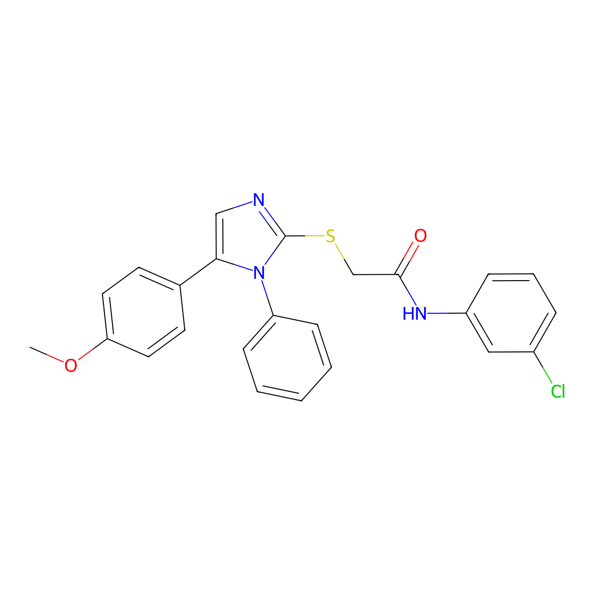 N-(3-chlorophenyl)-2-((5-(4-methoxyphenyl)-1-phenyl-1H-imidazol-2-yl)thio)acetamide molecular structure, CAS 1207040-92-3
