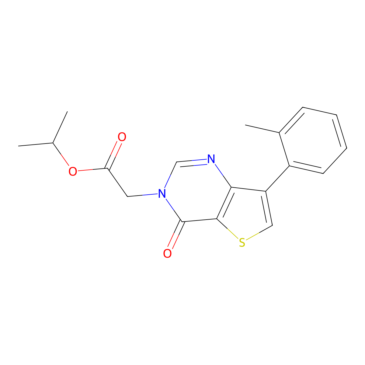 isopropyl 2-(4-oxo-7-(o-tolyl)thieno[3,2-d]pyrimidin-3(4H)-yl)acetate molecular structure, CAS 1207040-97-8