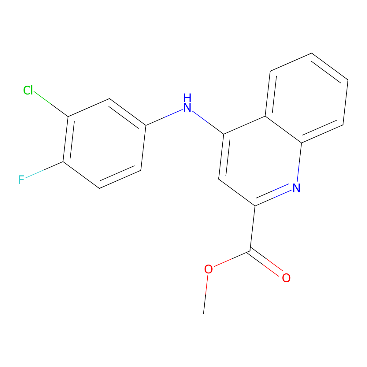 Methyl 4-[(3-chloro-4-fluorophenyl)amino]quinoline-2-carboxylate molecular structure, CAS 1207041-03-9