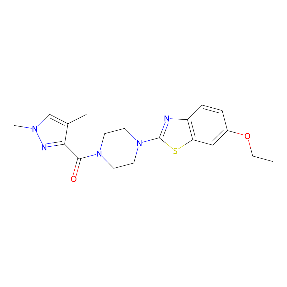 (1,4-dimethyl-1H-pyrazol-3-yl)(4-(6-ethoxybenzo[d]thiazol-2-yl)piperazin-1-yl)methanone molecular structure, CAS 1207041-07-3