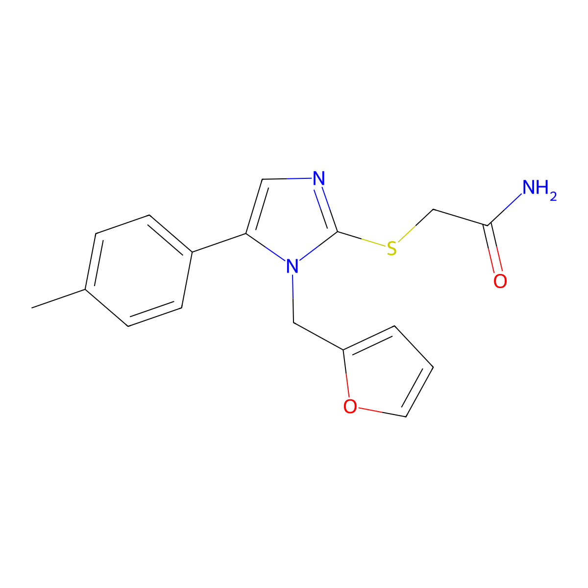 2-((1-(furan-2-ylmethyl)-5-(p-tolyl)-1H-imidazol-2-yl)thio)acetamide molecular structure, CAS 1207041-15-3