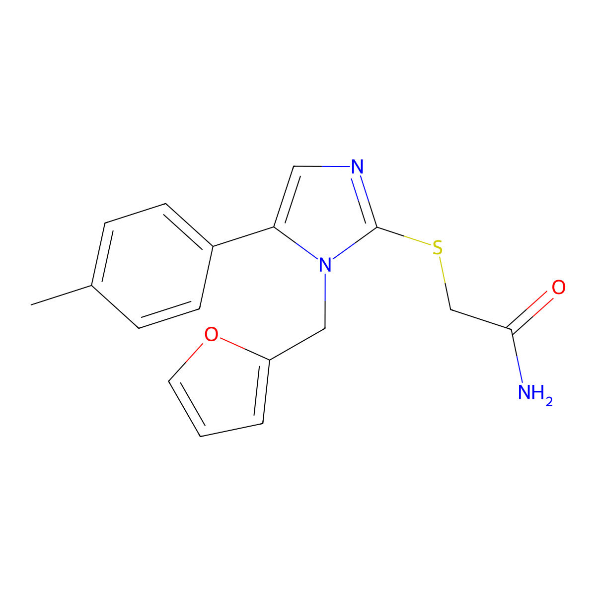 2-((1-(furan-2-ylmethyl)-5-(p-tolyl)-1H-imidazol-2-yl)thio)acetamide molecular structure, CAS 1207041-15-3