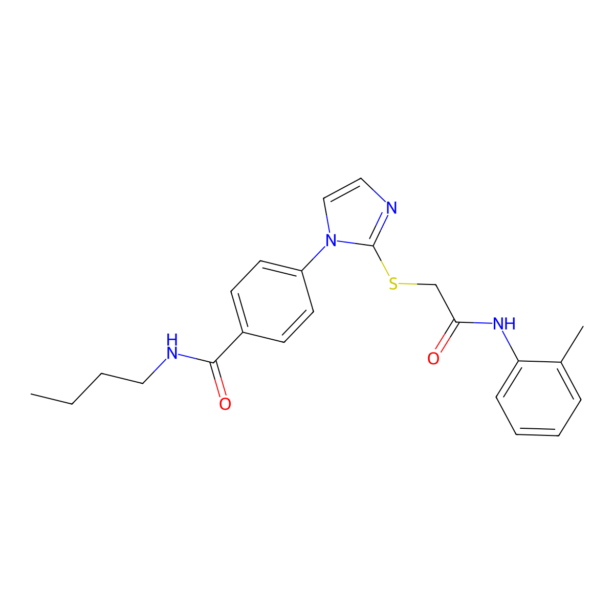 N-butyl-4-[2-({[(2-methylphenyl)carbamoyl]methyl}sulfanyl)-1H-imidazol-1-yl]benzamide molecular structure, CAS 1207041-23-3