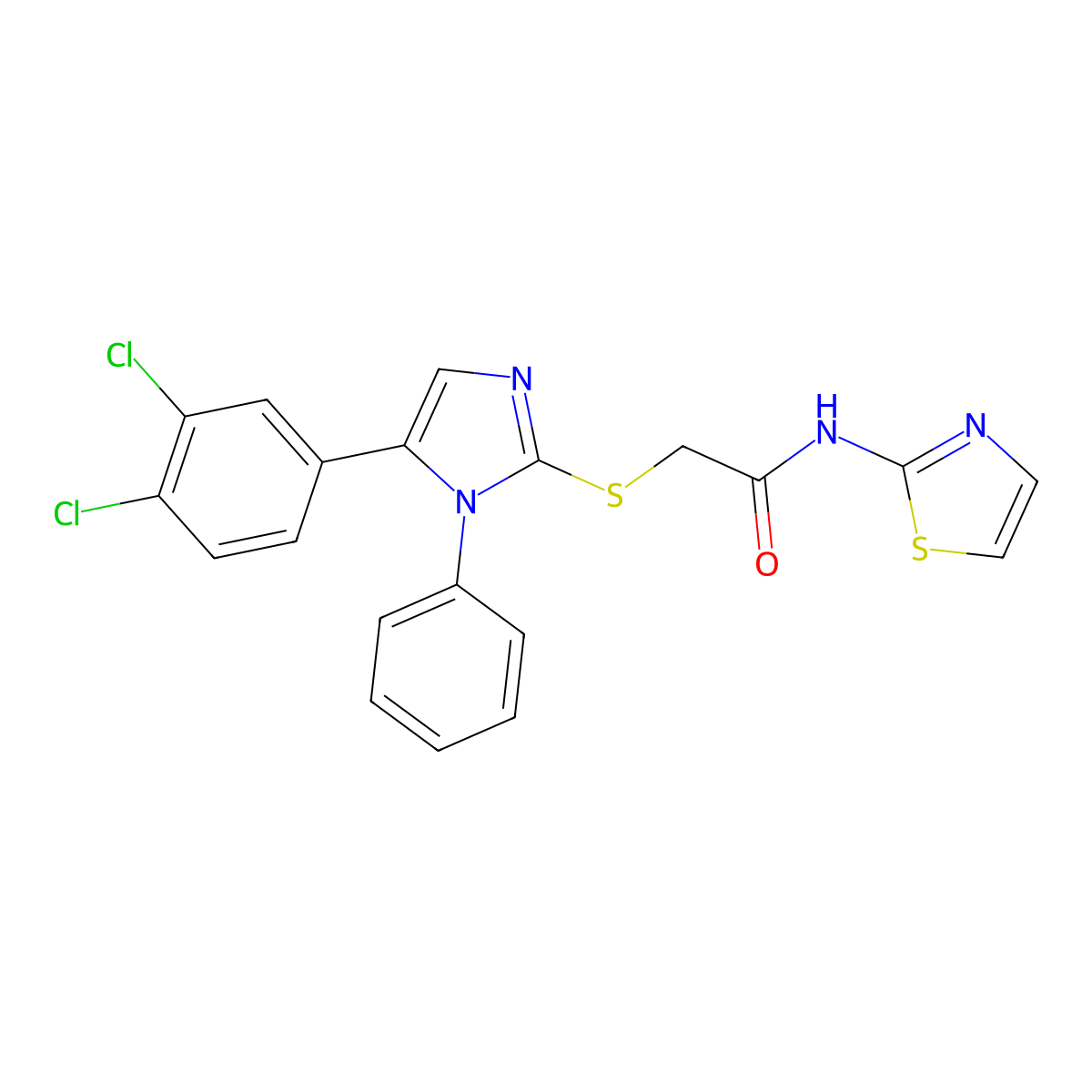 2-((5-(3,4-dichlorophenyl)-1-phenyl-1H-imidazol-2-yl)thio)-N-(thiazol-2-yl)acetamide molecular structure, CAS 1207041-24-4