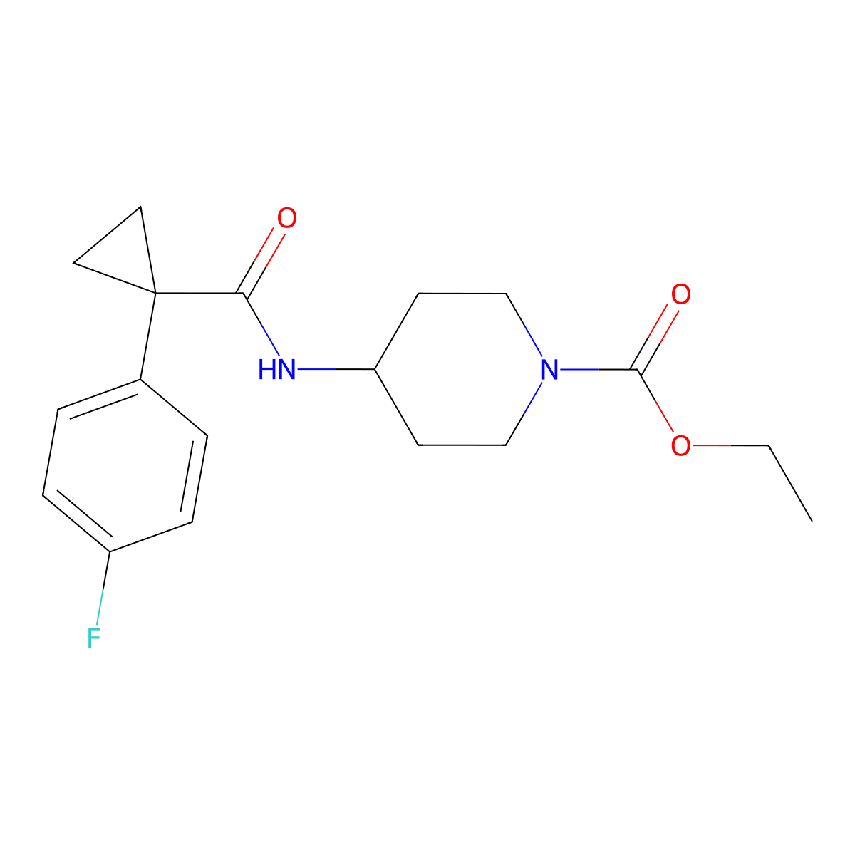 Ethyl 4-(1-(4-fluorophenyl)cyclopropanecarboxamido)piperidine-1-carboxylate molecular structure, CAS 1207041-26-6