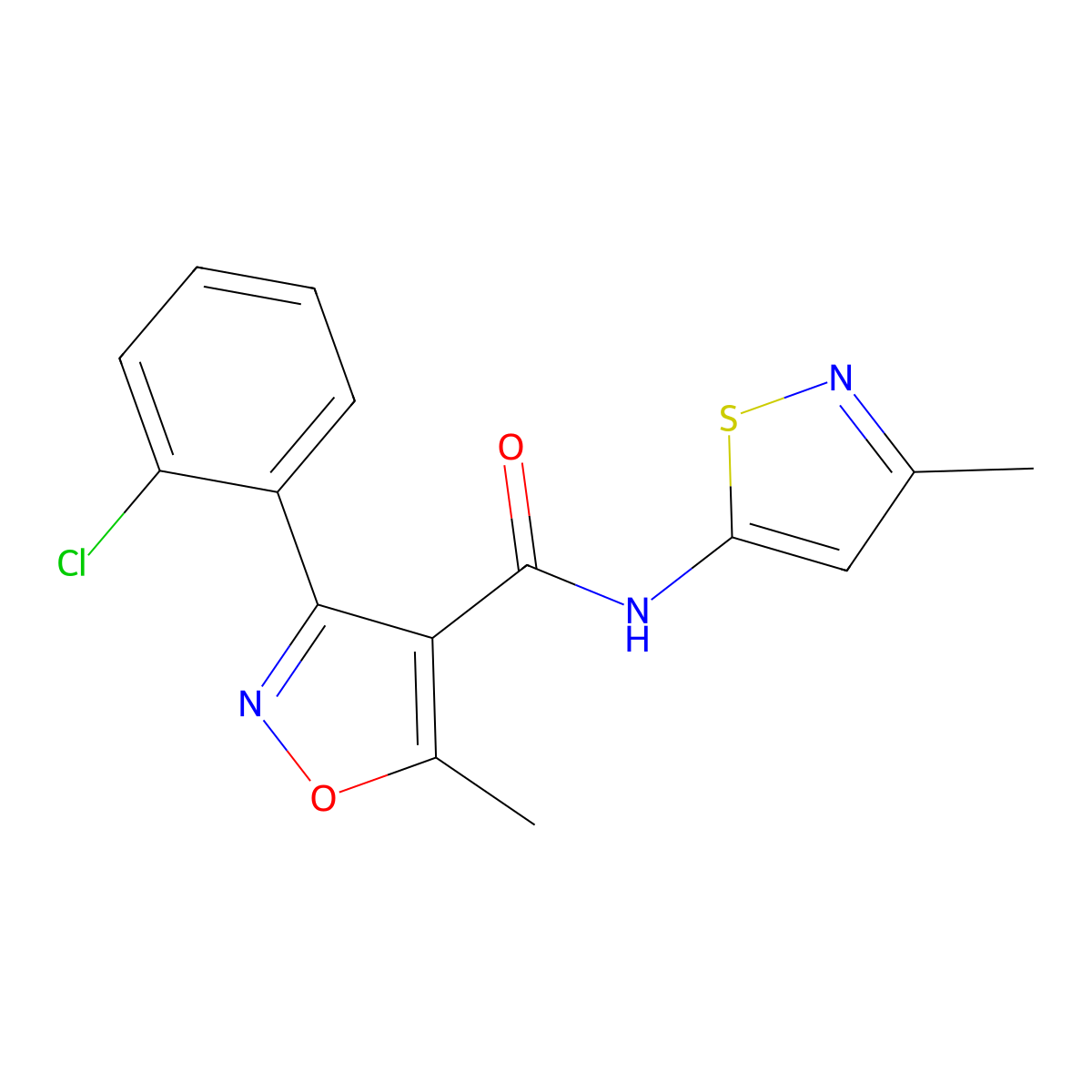 3-(2-chlorophenyl)-5-methyl-N-(3-methylisothiazol-5-yl)isoxazole-4-carboxamide molecular structure, CAS 1207041-27-7