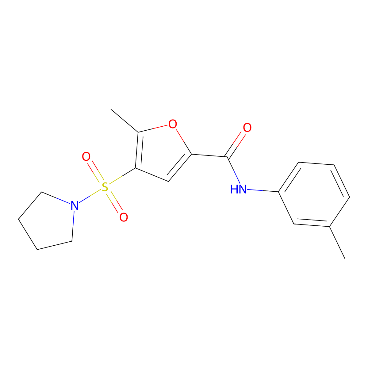 5-methyl-4-(pyrrolidin-1-ylsulfonyl)-N-(m-tolyl)furan-2-carboxamide molecular structure, CAS 1207041-29-9