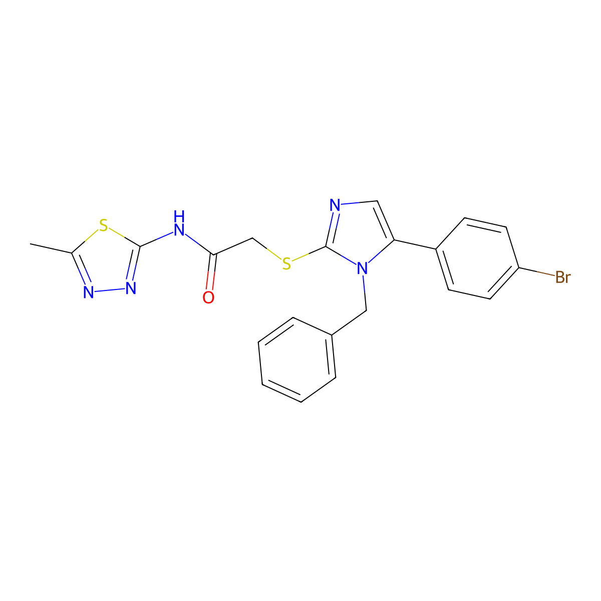 2-((1-benzyl-5-(4-bromophenyl)-1H-imidazol-2-yl)thio)-N-(5-methyl-1,3,4-thiadiazol-2-yl)acetamide molecular structure, CAS 1207041-34-6