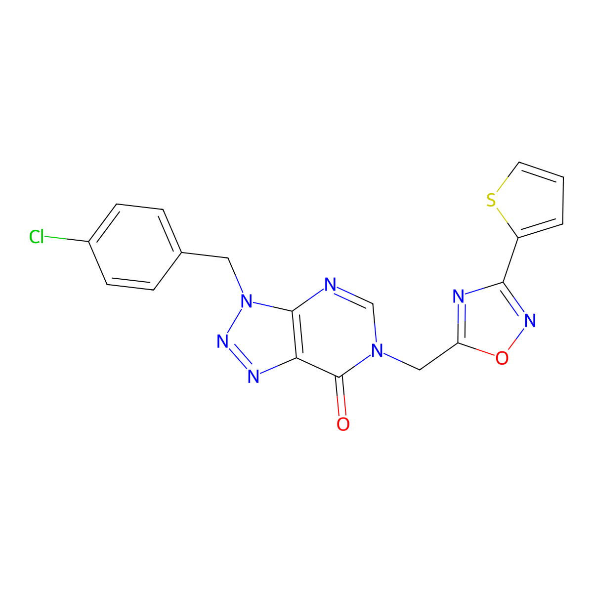3-(4-chlorobenzyl)-6-((3-(thiophen-2-yl)-1,2,4-oxadiazol-5-yl)methyl)-3H-[1,2,3]triazolo[4,5-d]pyrimidin-7(6H)-one molecular structure, CAS 1207041-41-5