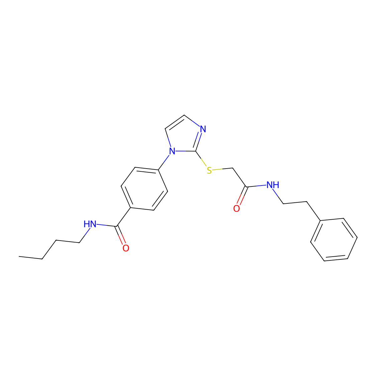 N-butyl-4-[2-({[(2-phenylethyl)carbamoyl]methyl}sulfanyl)-1H-imidazol-1-yl]benzamide molecular structure, CAS 1207041-42-6
