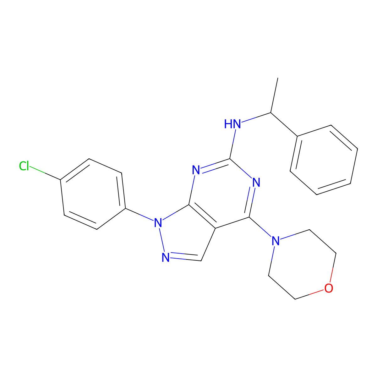 1-(4-chlorophenyl)-4-morpholino-N-(1-phenylethyl)-1H-pyrazolo[3,4-d]pyrimidin-6-amine molecular structure, CAS 1207041-46-0