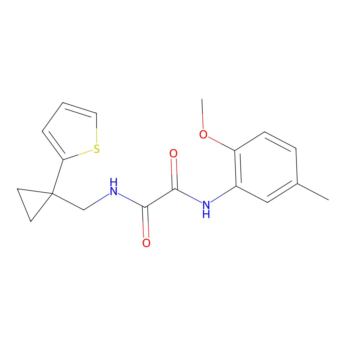 N1-(2-methoxy-5-methylphenyl)-N2-((1-(thiophen-2-yl)cyclopropyl)methyl)oxalamide molecular structure, CAS 1207041-51-7