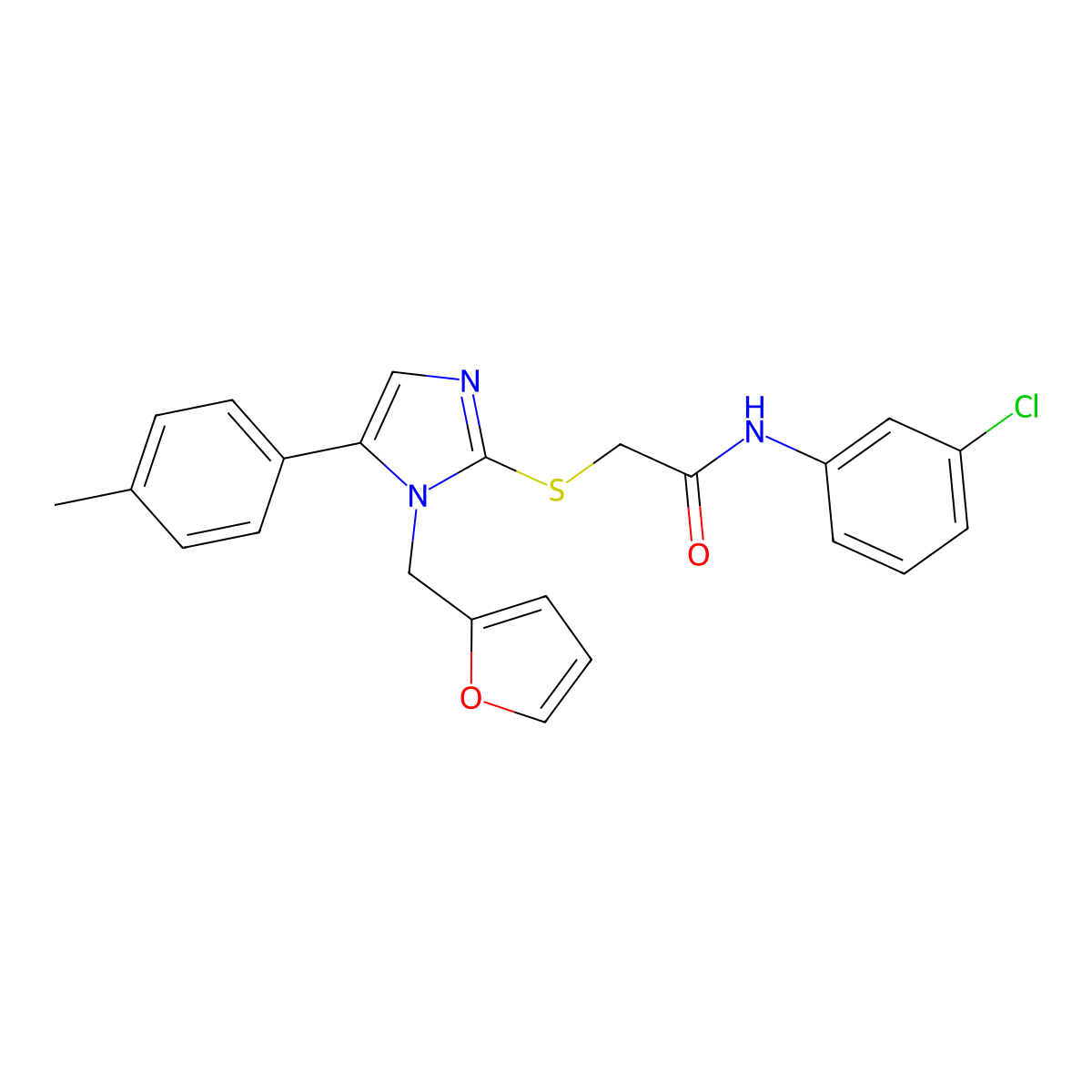 N-(3-chlorophenyl)-2-((1-(furan-2-ylmethyl)-5-(p-tolyl)-1H-imidazol-2-yl)thio)acetamide molecular structure, CAS 1207041-65-3