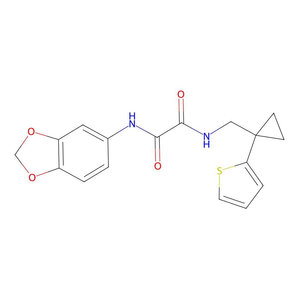 N1-(benzo[d][1,3]dioxol-5-yl)-N2-((1-(thiophen-2-yl)cyclopropyl)methyl)oxalamide molecular structure, CAS 1207041-68-6