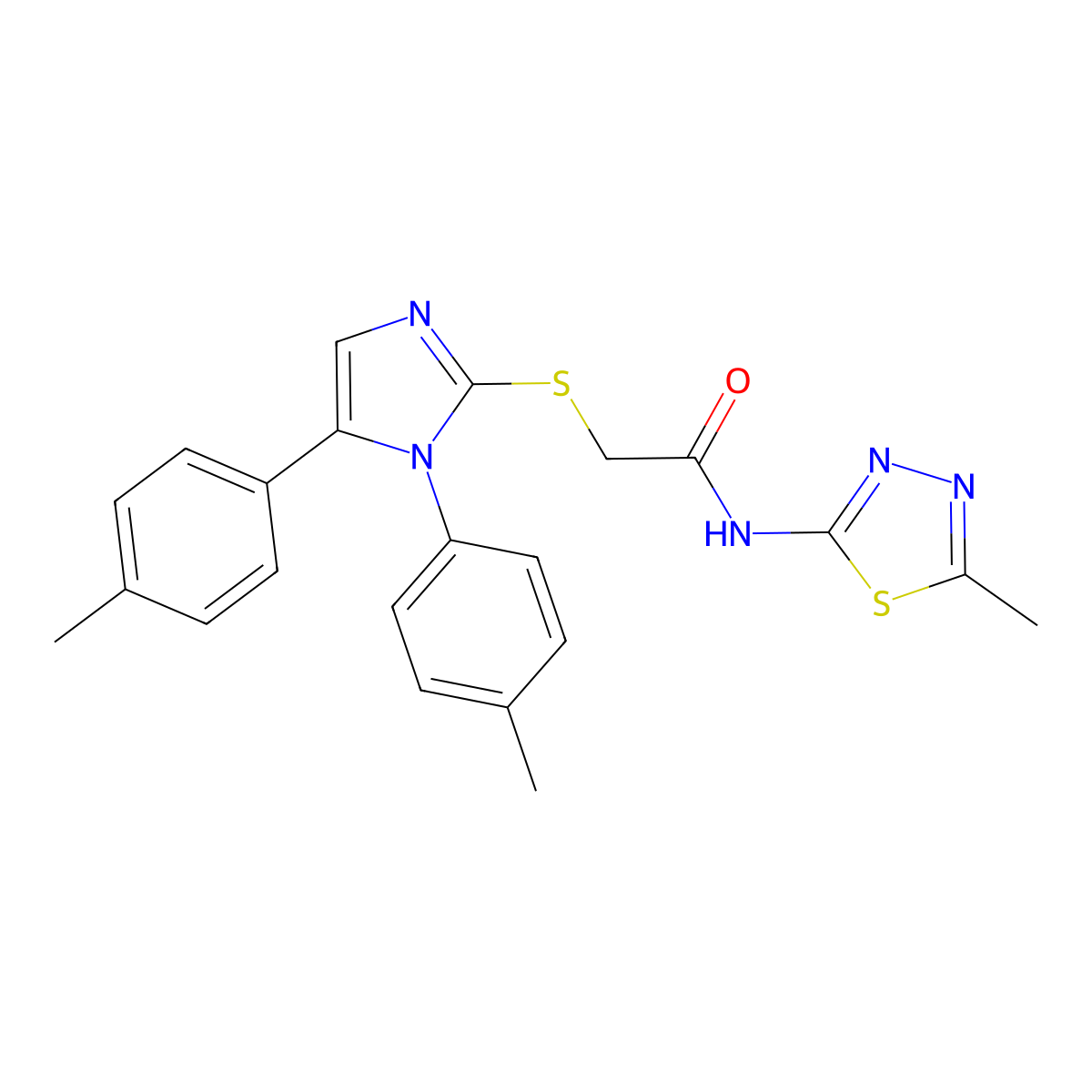 2-((1,5-di-p-tolyl-1H-imidazol-2-yl)thio)-N-(5-methyl-1,3,4-thiadiazol-2-yl)acetamide molecular structure, CAS 1207041-73-3
