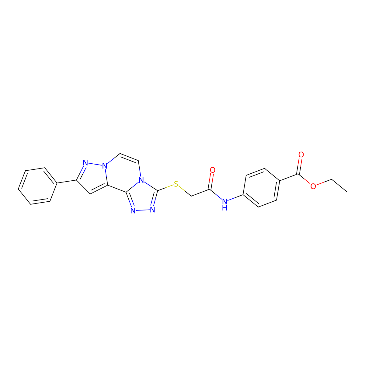 Ethyl 4-(2-((9-phenylpyrazolo[1,5-a][1,2,4]triazolo[3,4-c]pyrazin-3-yl)thio)acetamido)benzoate molecular structure, CAS 1207041-75-5