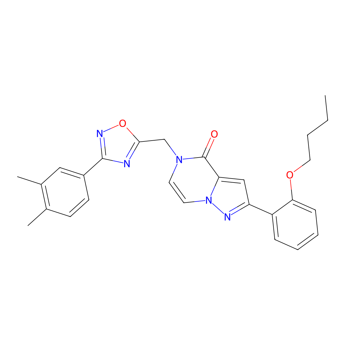 2-(2-butoxyphenyl)-5-((3-(3,4-dimethylphenyl)-1,2,4-oxadiazol-5-yl)methyl)pyrazolo[1,5-a]pyrazin-4(5H)-one molecular structure, CAS 1207041-79-9