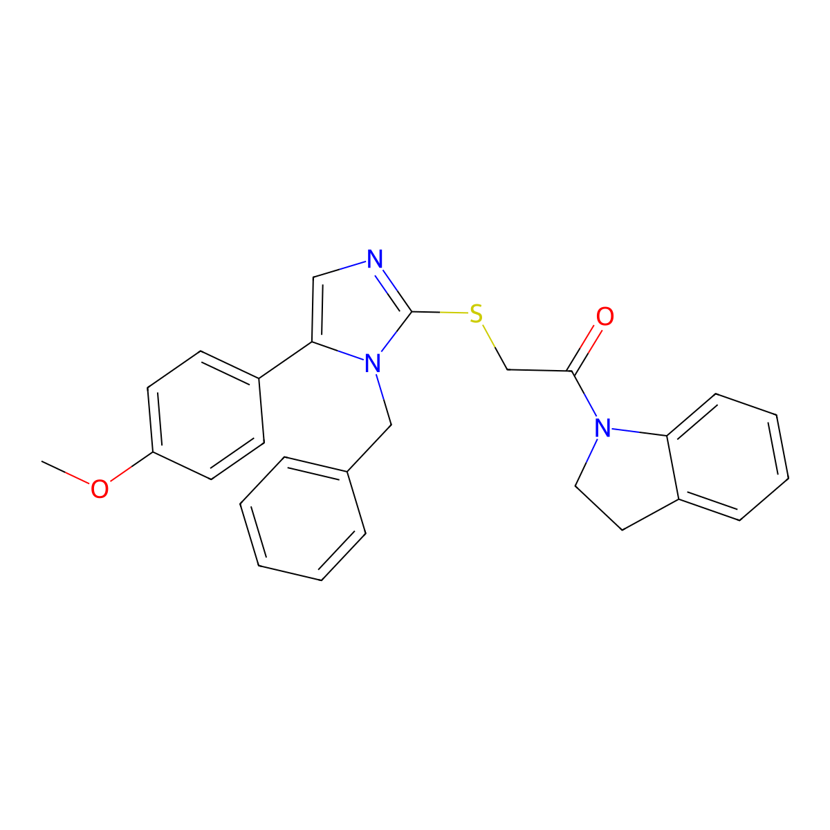2-((1-benzyl-5-(4-methoxyphenyl)-1H-imidazol-2-yl)thio)-1-(indolin-1-yl)ethanone molecular structure, CAS 1207041-81-3