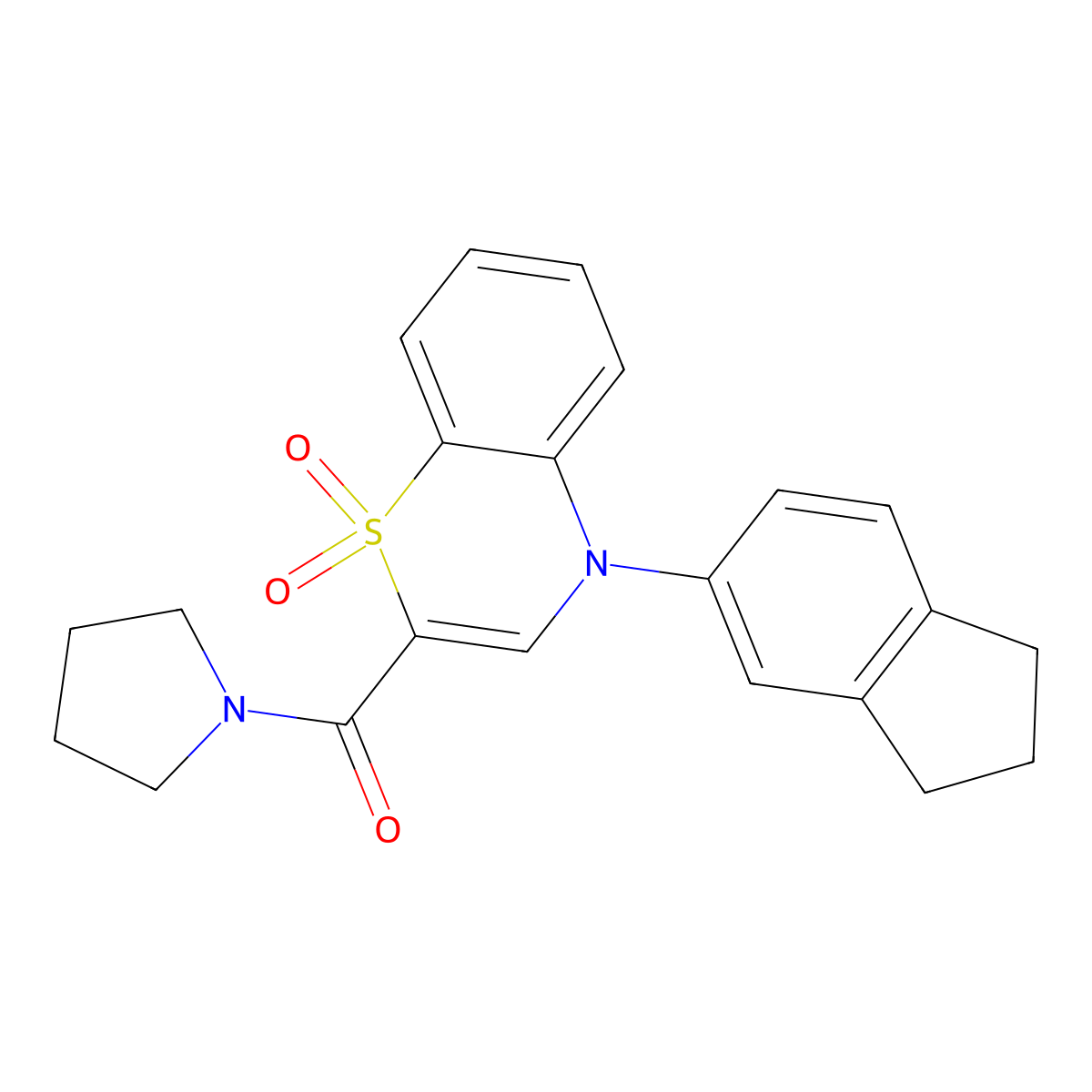 4-(2,3-dihydro-1H-inden-5-yl)-2-(pyrrolidine-1-carbonyl)-4H-1lambda6,4-benzothiazine-1,1-dione molecular structure, CAS 1207041-86-8