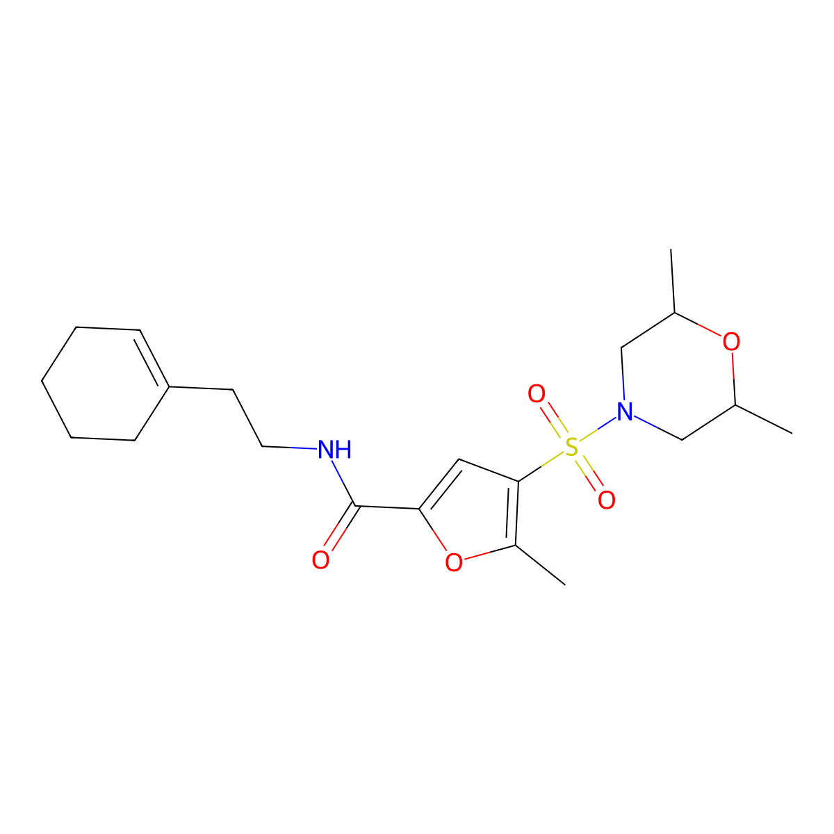 N-(2-(cyclohex-1-en-1-yl)ethyl)-4-((2,6-dimethylmorpholino)sulfonyl)-5-methylfuran-2-carboxamide molecular structure, CAS 1207041-87-9