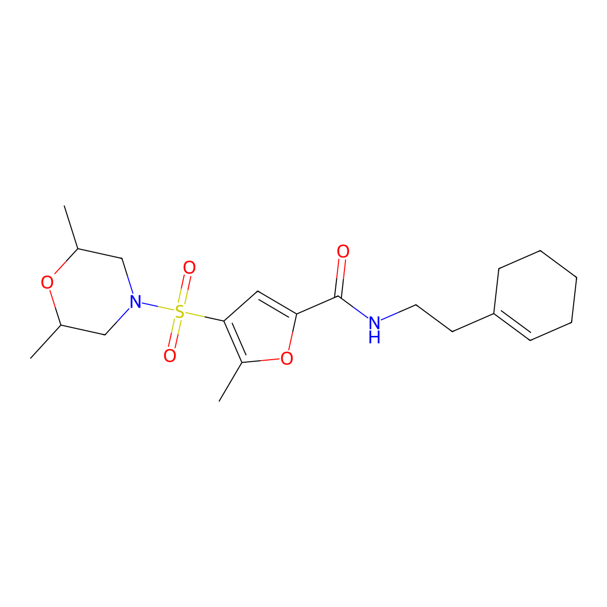 N-(2-(cyclohex-1-en-1-yl)ethyl)-4-((2,6-dimethylmorpholino)sulfonyl)-5-methylfuran-2-carboxamide molecular structure, CAS 1207041-87-9