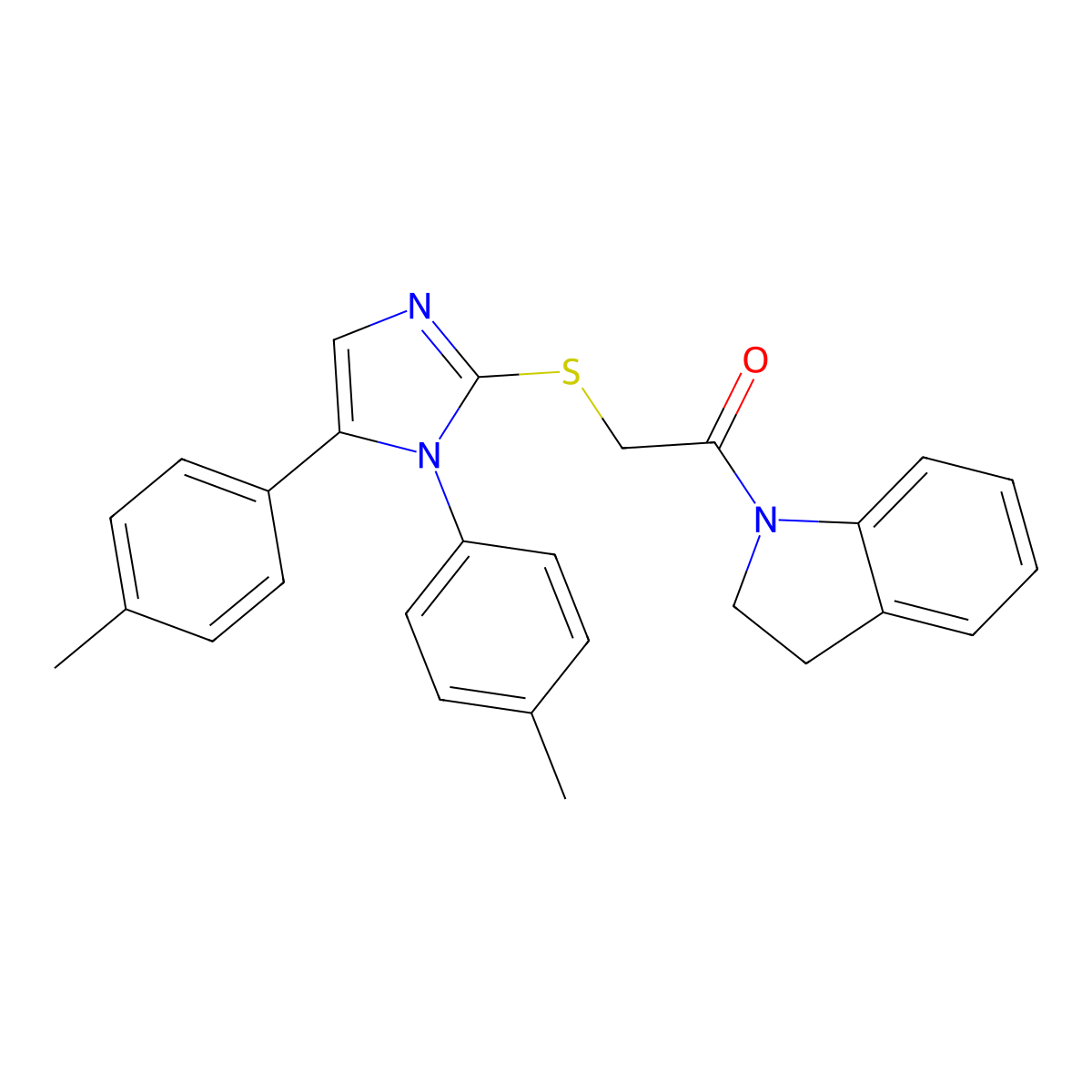 2-((1,5-di-p-tolyl-1H-imidazol-2-yl)thio)-1-(indolin-1-yl)ethanone molecular structure, CAS 1207041-94-8