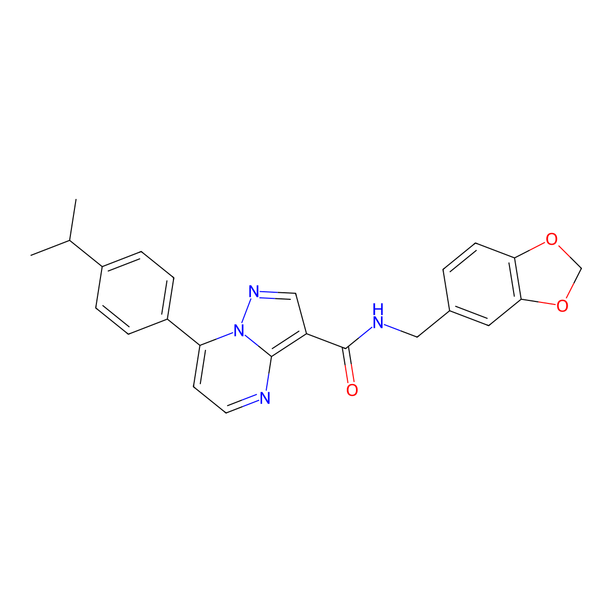 N-[(2H-1,3-benzodioxol-5-yl)methyl]-7-[4-(propan-2-yl)phenyl]pyrazolo[1,5-a]pyrimidine-3-carboxamide molecular structure, CAS 1207042-04-3