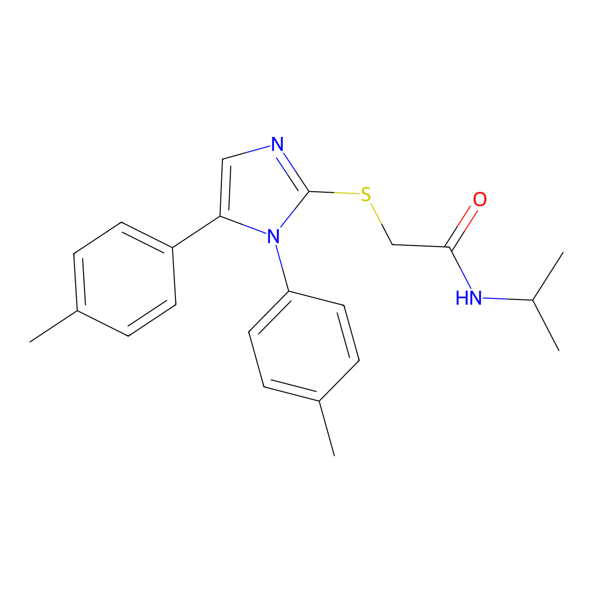 2-((1,5-di-p-tolyl-1H-imidazol-2-yl)thio)-N-isopropylacetamide molecular structure, CAS 1207042-05-4