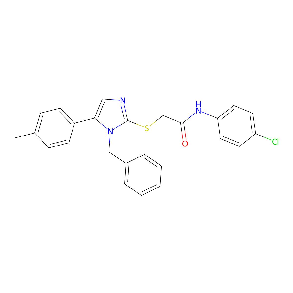 2-((1-benzyl-5-(p-tolyl)-1H-imidazol-2-yl)thio)-N-(4-chlorophenyl)acetamide molecular structure, CAS 1207042-10-1