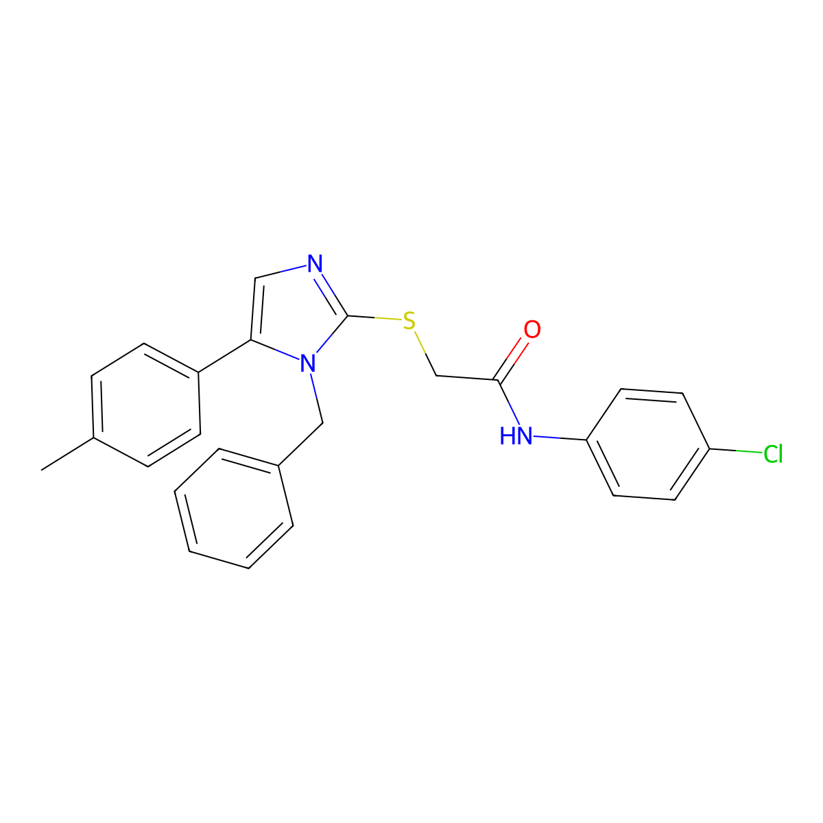 2-((1-benzyl-5-(p-tolyl)-1H-imidazol-2-yl)thio)-N-(4-chlorophenyl)acetamide molecular structure, CAS 1207042-10-1