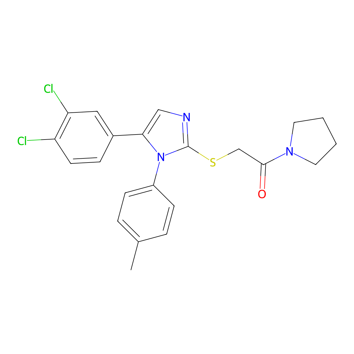 2-((5-(3,4-dichlorophenyl)-1-(p-tolyl)-1H-imidazol-2-yl)thio)-1-(pyrrolidin-1-yl)ethanone molecular structure, CAS 1207042-16-7