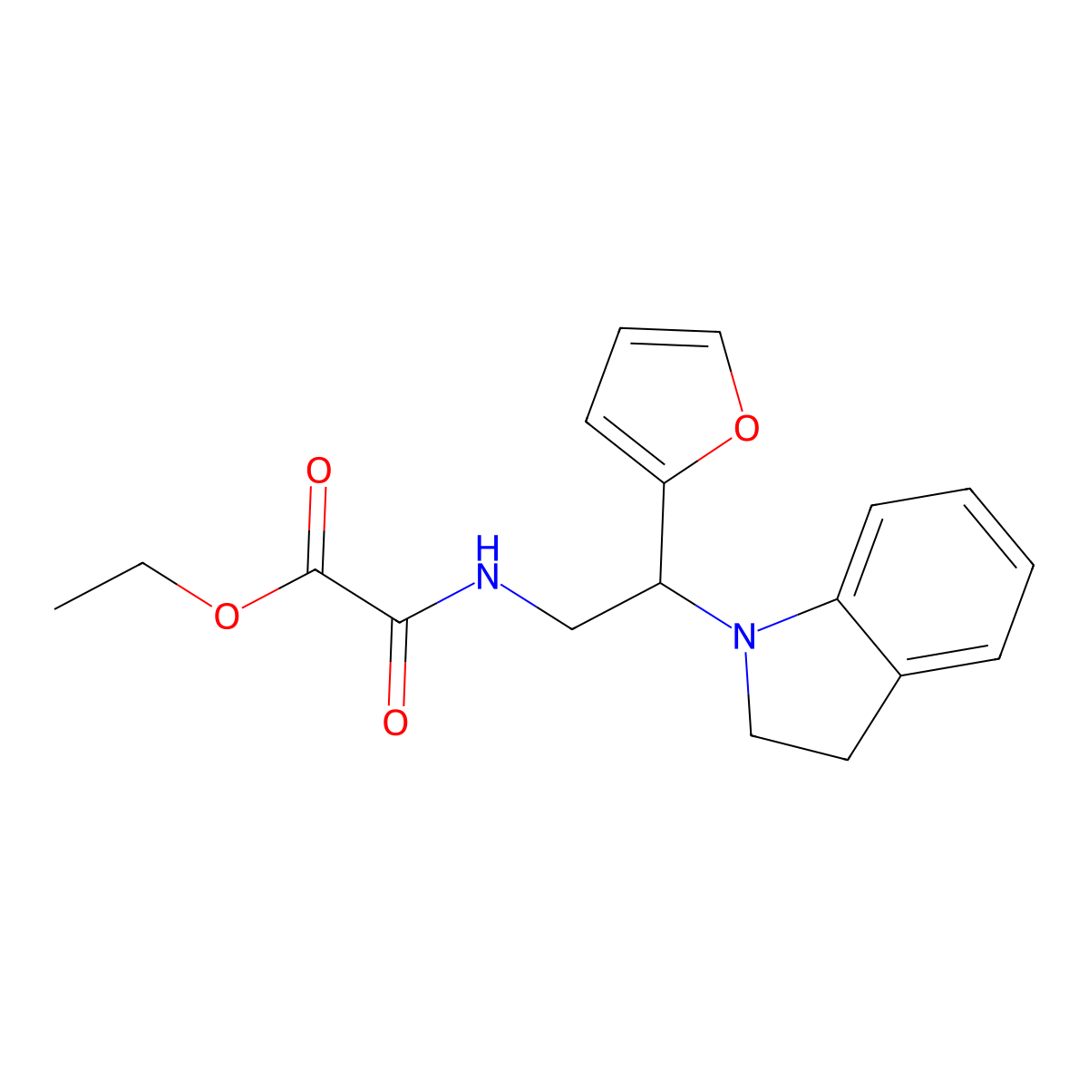 Ethyl 2-((2-(furan-2-yl)-2-(indolin-1-yl)ethyl)amino)-2-oxoacetate molecular structure, CAS 1207042-18-9