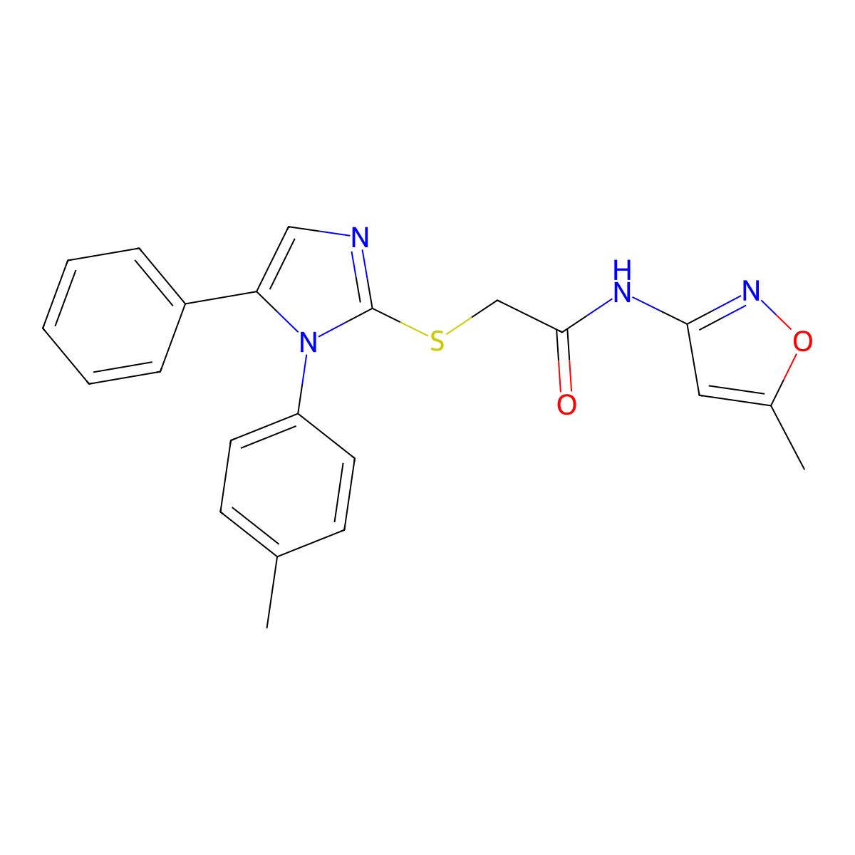N-(5-methylisoxazol-3-yl)-2-((5-phenyl-1-(p-tolyl)-1H-imidazol-2-yl)thio)acetamide molecular structure, CAS 1207042-22-5
