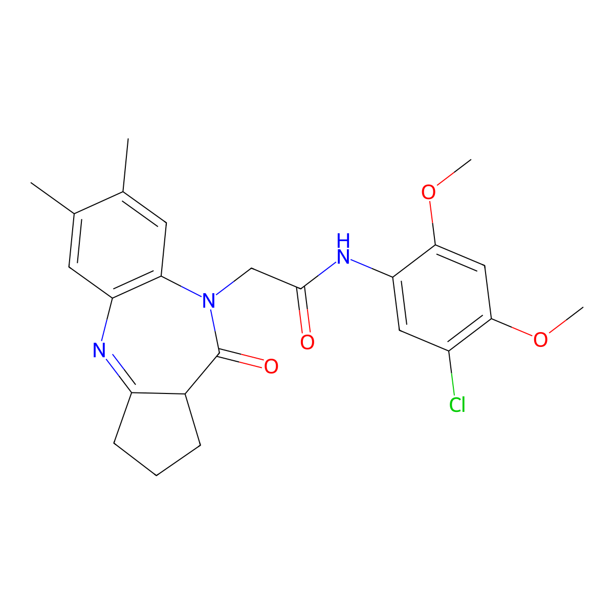 N-(5-chloro-2,4-dimethoxyphenyl)-2-(6,7-dimethyl-10-oxo-2,3,10,10a-tetrahydrobenzo[b]cyclopenta[e][1,4]diazepin-9(1H)-yl)acetamide molecular structure, CAS 1207042-23-6