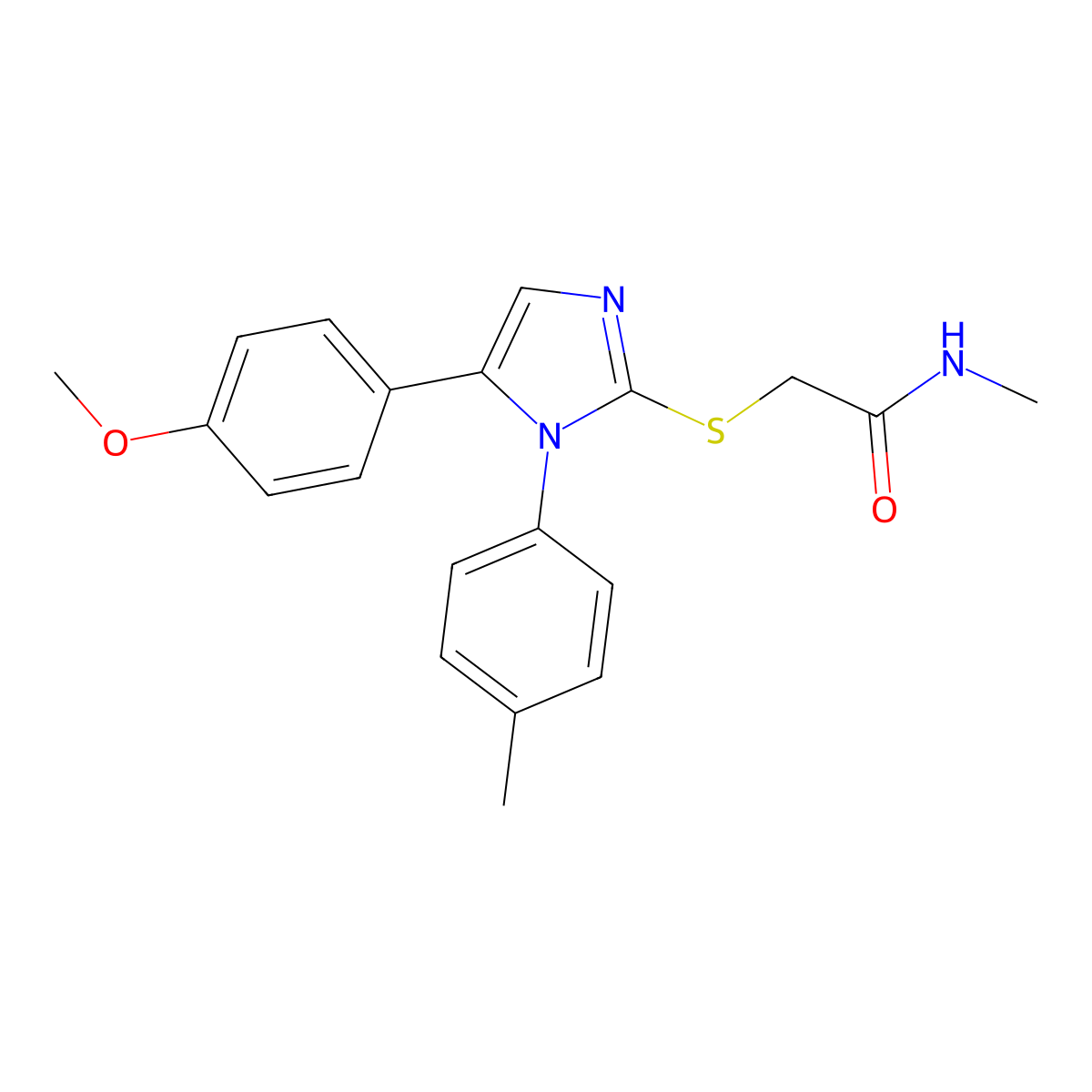 2-((5-(4-methoxyphenyl)-1-(p-tolyl)-1H-imidazol-2-yl)thio)-N-methylacetamide molecular structure, CAS 1207042-36-1