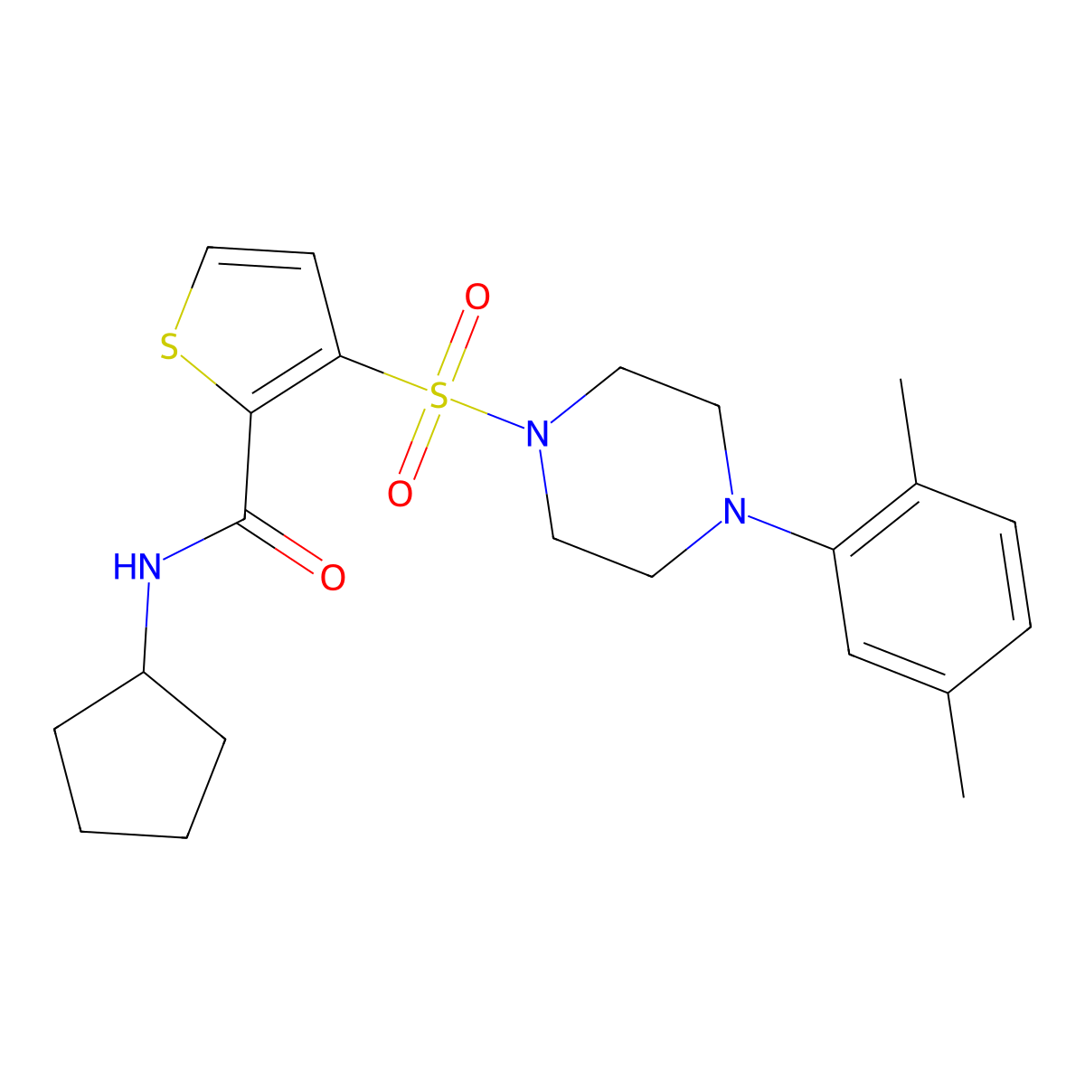 N-cyclopentyl-3-{[4-(2,5-dimethylphenyl)piperazin-1-yl]sulfonyl}thiophene-2-carboxamide molecular structure, CAS 1207042-37-2