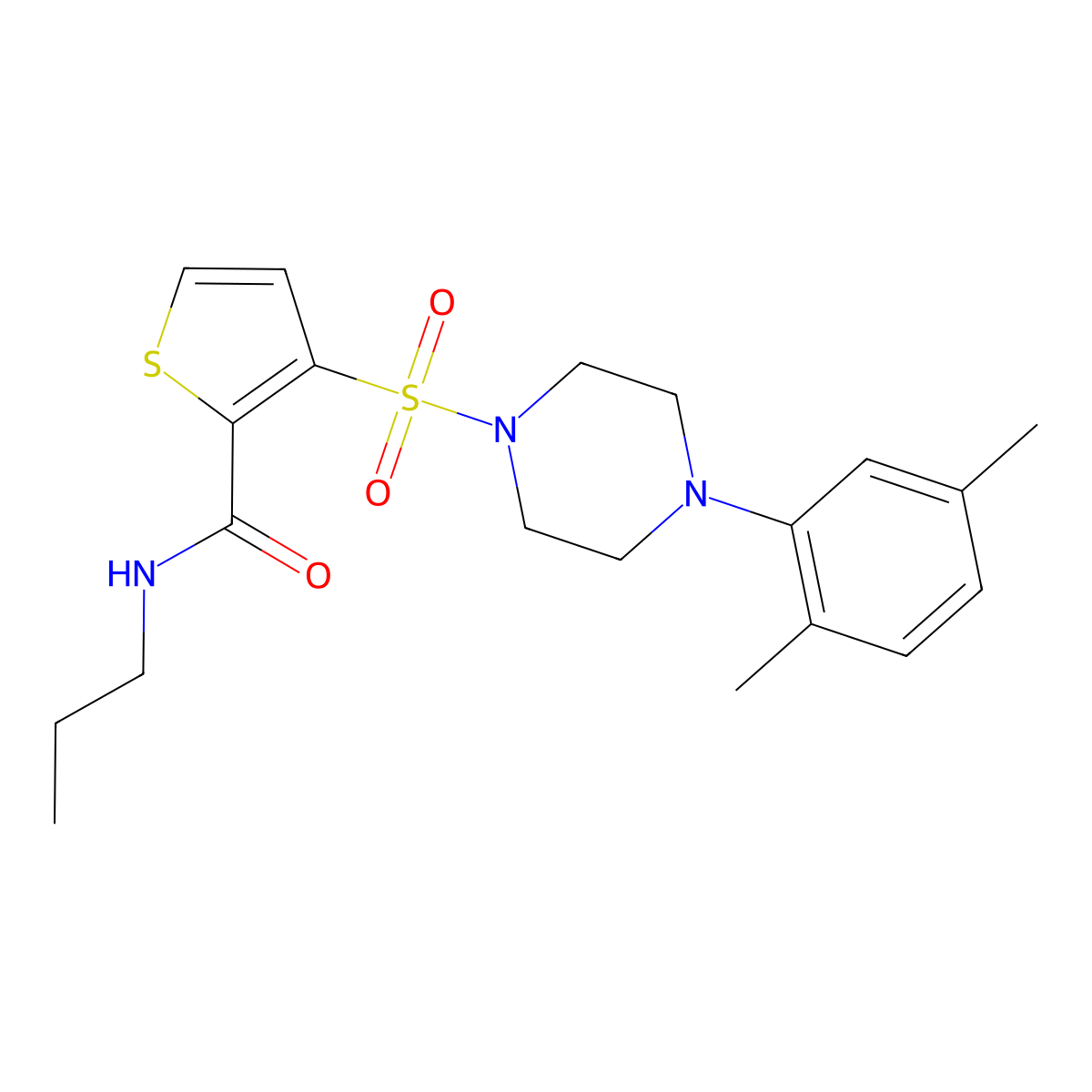 3-{[4-(2,5-dimethylphenyl)piperazin-1-yl]sulfonyl}-N-propylthiophene-2-carboxamide molecular structure, CAS 1207042-41-8