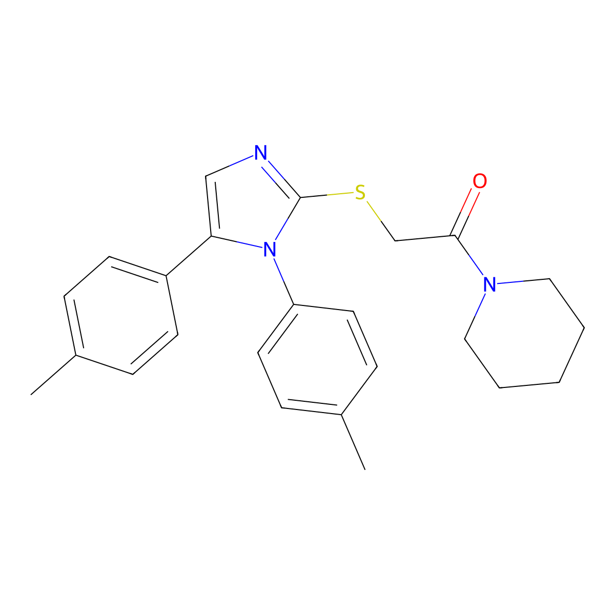 2-((1,5-di-p-tolyl-1H-imidazol-2-yl)thio)-1-(piperidin-1-yl)ethanone molecular structure, CAS 1207042-44-1