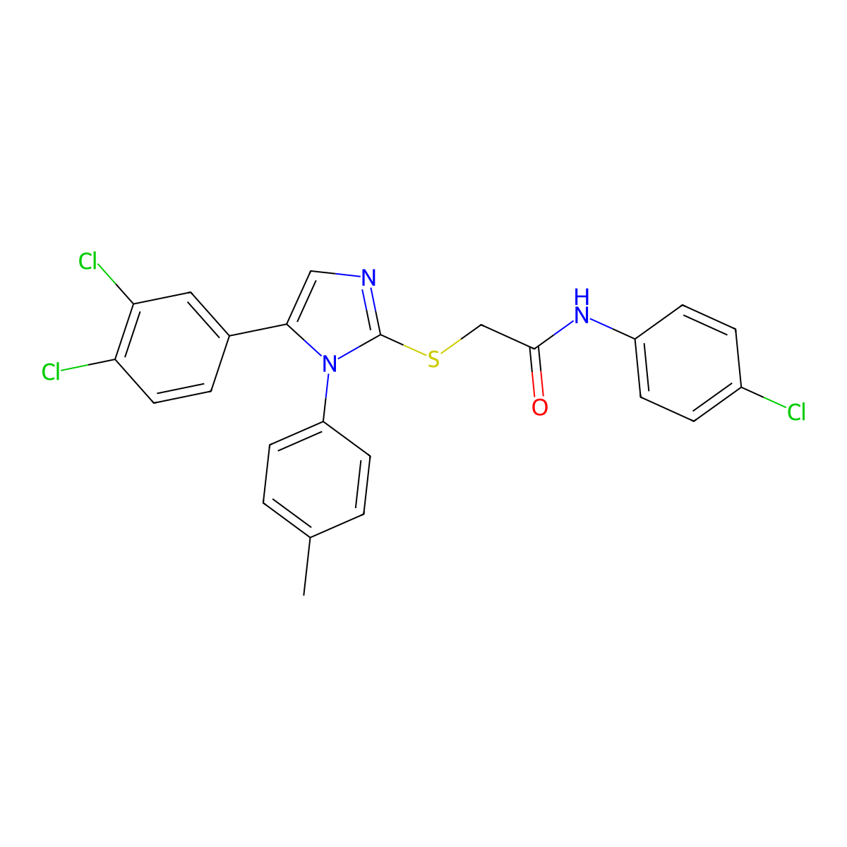 N-(4-chlorophenyl)-2-((5-(3,4-dichlorophenyl)-1-(p-tolyl)-1H-imidazol-2-yl)thio)acetamide molecular structure, CAS 1207042-47-4