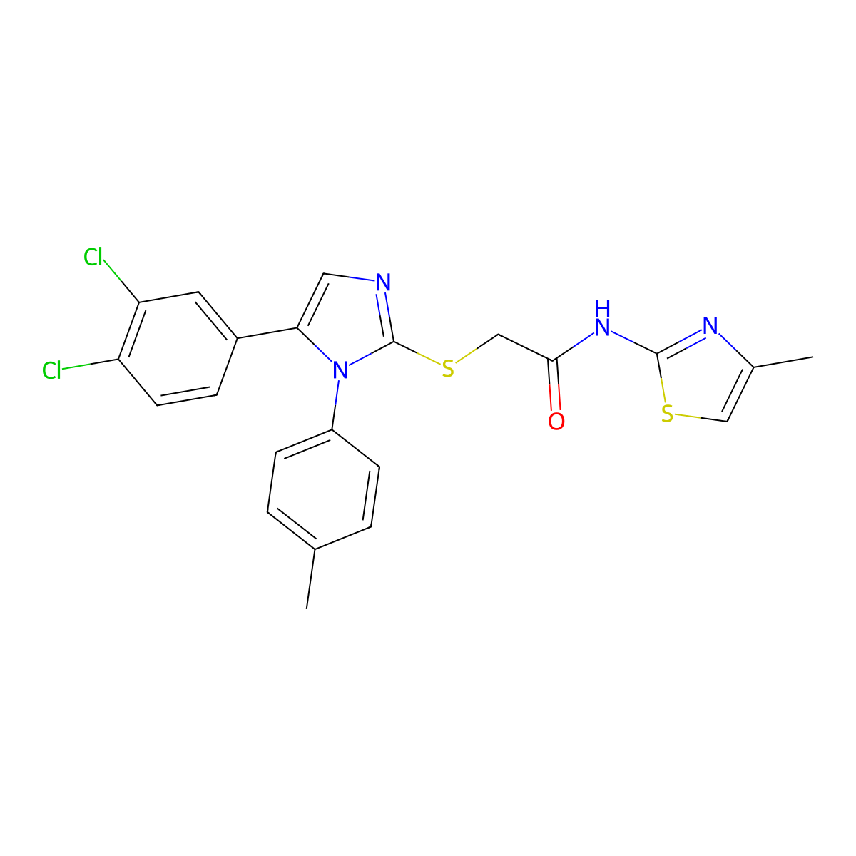 2-((5-(3,4-dichlorophenyl)-1-(p-tolyl)-1H-imidazol-2-yl)thio)-N-(4-methylthiazol-2-yl)acetamide molecular structure, CAS 1207042-65-6