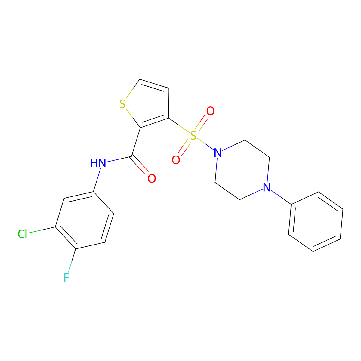 N-(3-chloro-4-fluorophenyl)-3-[(4-phenylpiperazin-1-yl)sulfonyl]thiophene-2-carboxamide molecular structure, CAS 1207042-69-0