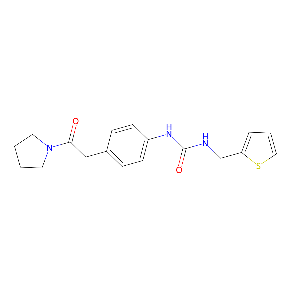 1-(4-(2-Oxo-2-(pyrrolidin-1-yl)ethyl)phenyl)-3-(thiophen-2-ylmethyl)urea molecular structure, CAS 1207042-70-3