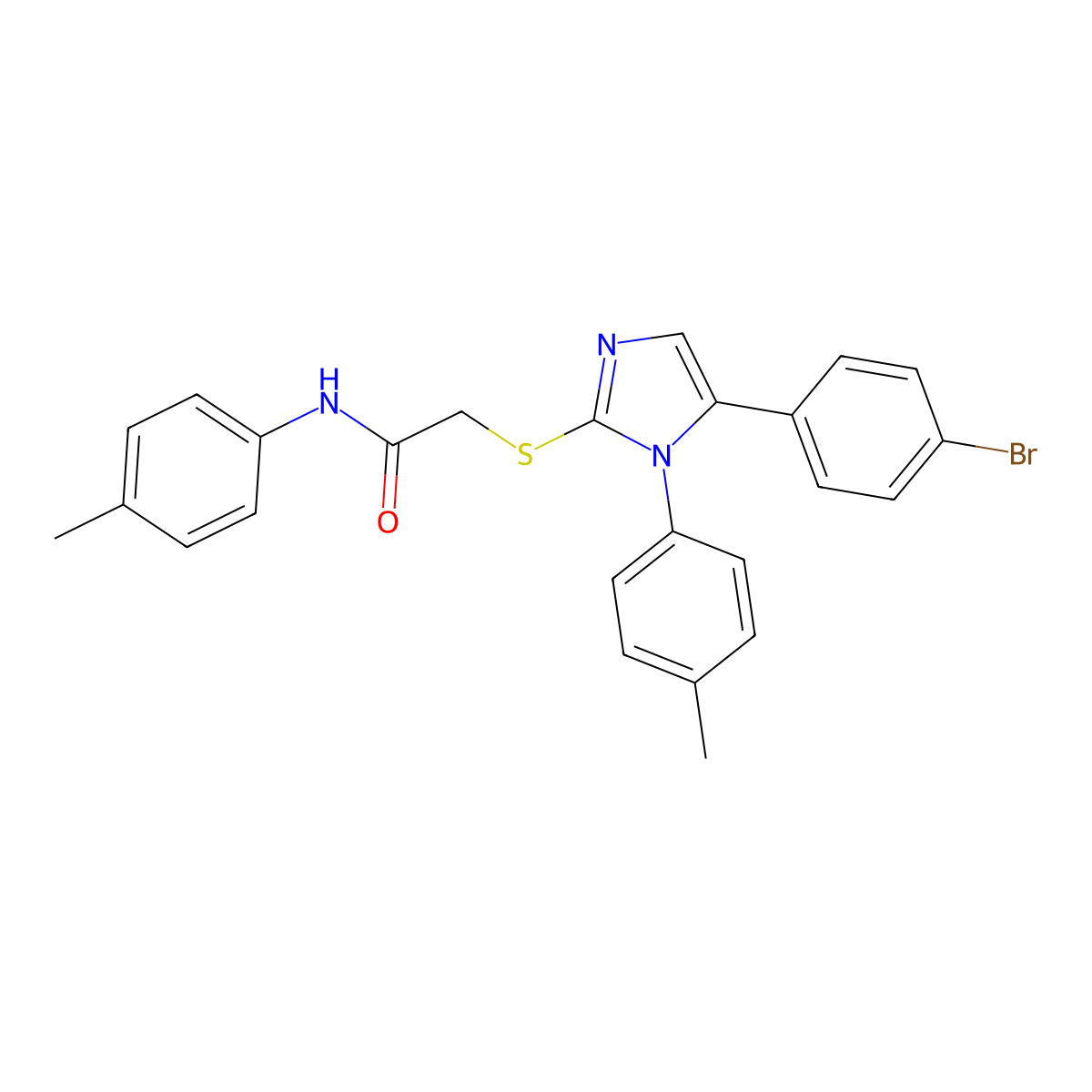 2-((5-(4-bromophenyl)-1-(p-tolyl)-1H-imidazol-2-yl)thio)-N-(p-tolyl)acetamide molecular structure, CAS 1207042-73-6