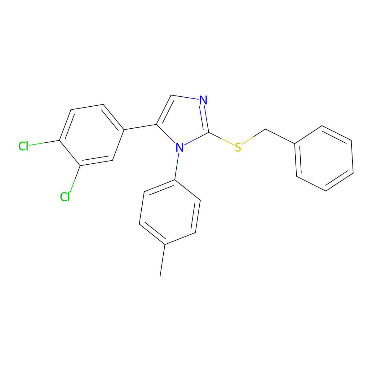 2-(benzylthio)-5-(3,4-dichlorophenyl)-1-(p-tolyl)-1H-imidazole molecular structure, CAS 1207042-77-0