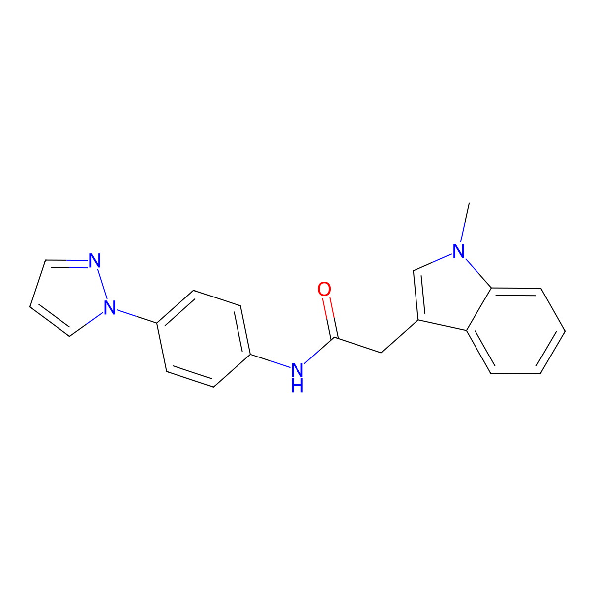 2-(1-methyl-1H-indol-3-yl)-N-[4-(1H-pyrazol-1-yl)phenyl]acetamide molecular structure, CAS 1207042-84-9